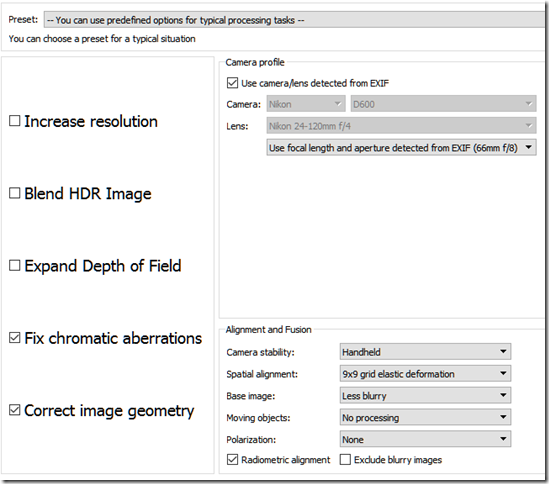 PhotAcute offers a powerful set of options for customized alignment and combination of multiple images into a stack