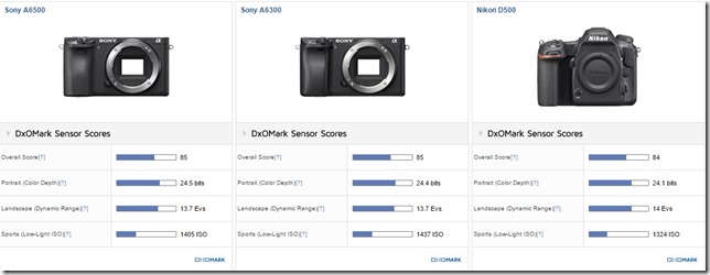 Sony a6500 a6300 and Nikon D500 compared